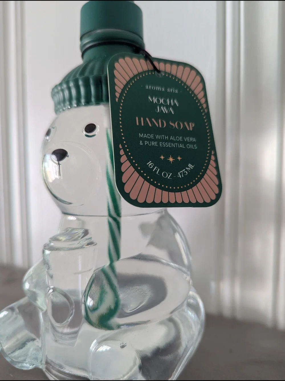 Glass Bear Cup Soap Dispenser with Green Straw Lid